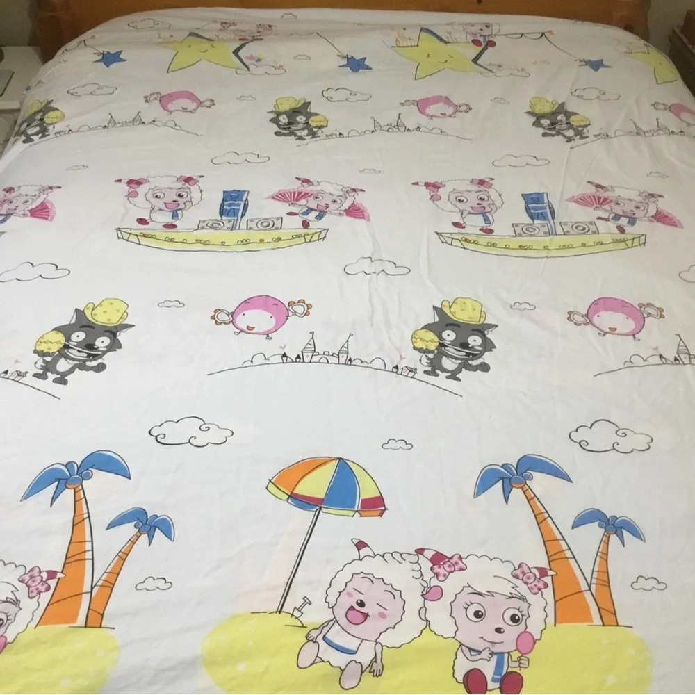 Pleasant Goat & Big Bad Wolf Full Duvet Cover Light Blanket HTF RARE Blue White
